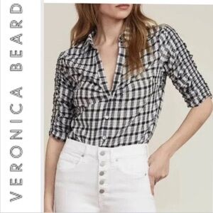 Veronica Beard Porta Check Ruffle Sleeve Blouse S